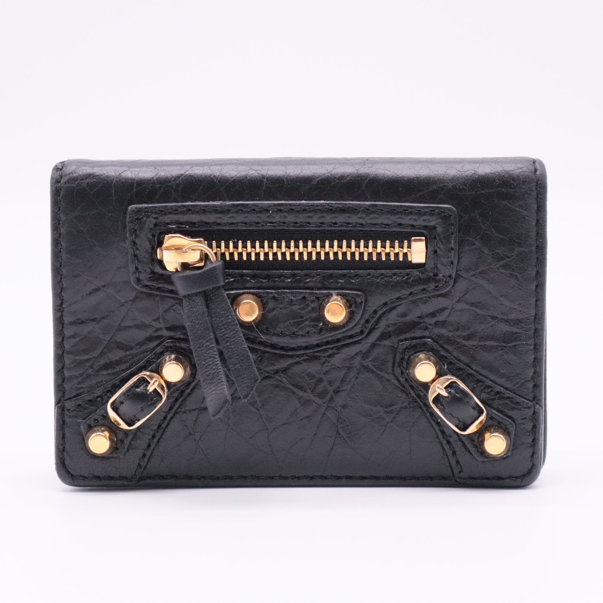 Agneau Classic Gold Hardware Card Case Black