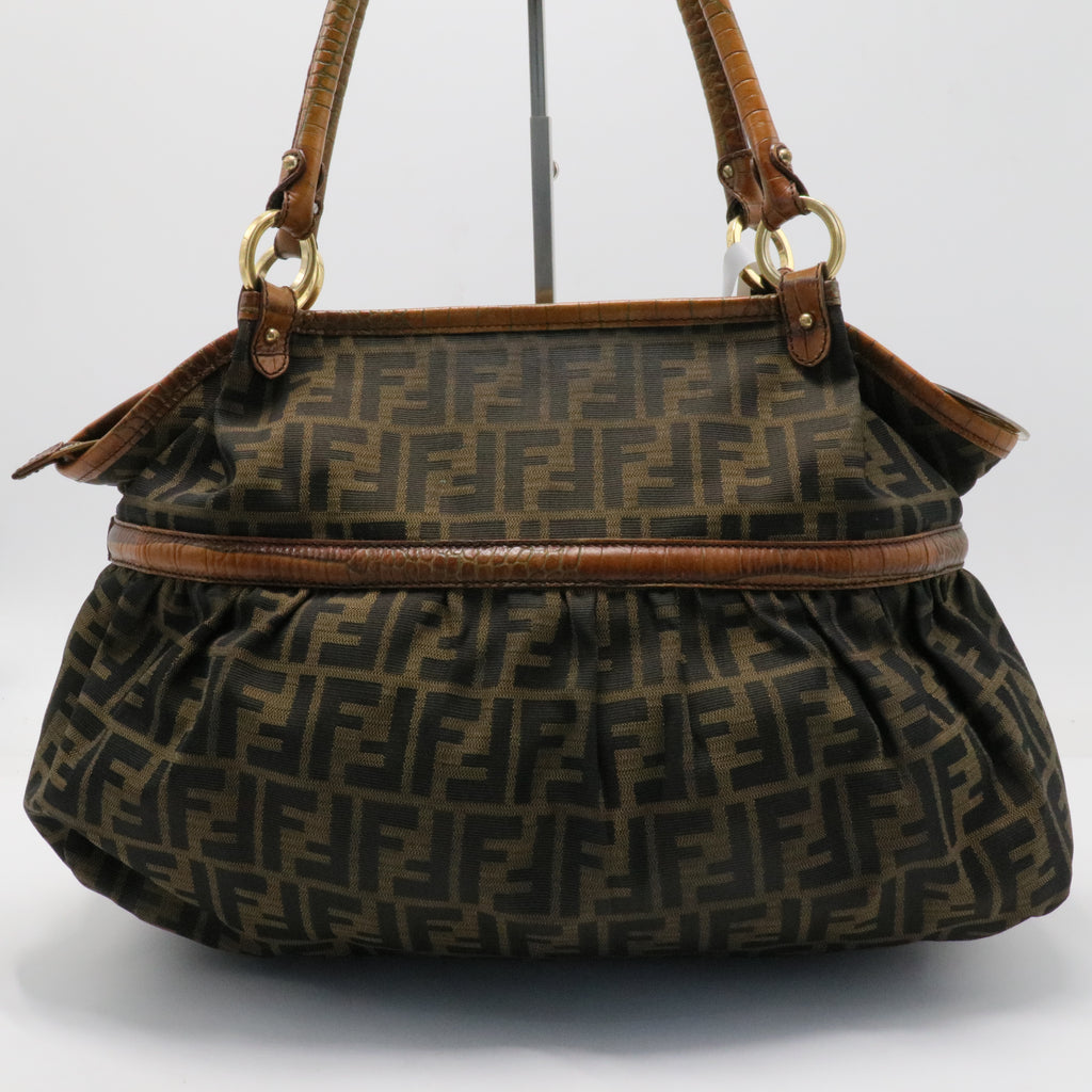 Zucca Calfskin Crocodile Embossed Large Chef Shopper Tote Tobacco