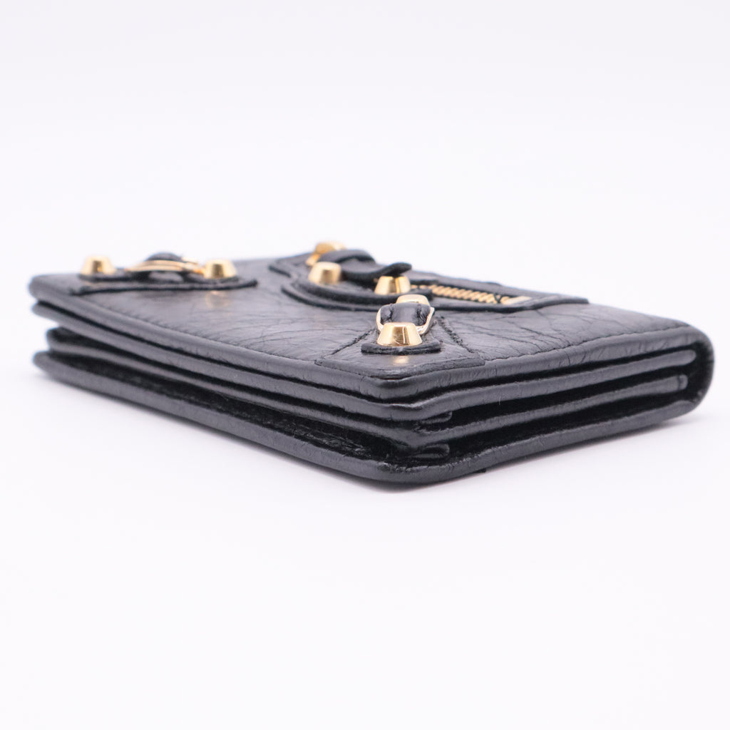 Agneau Classic Gold Hardware Card Case Black