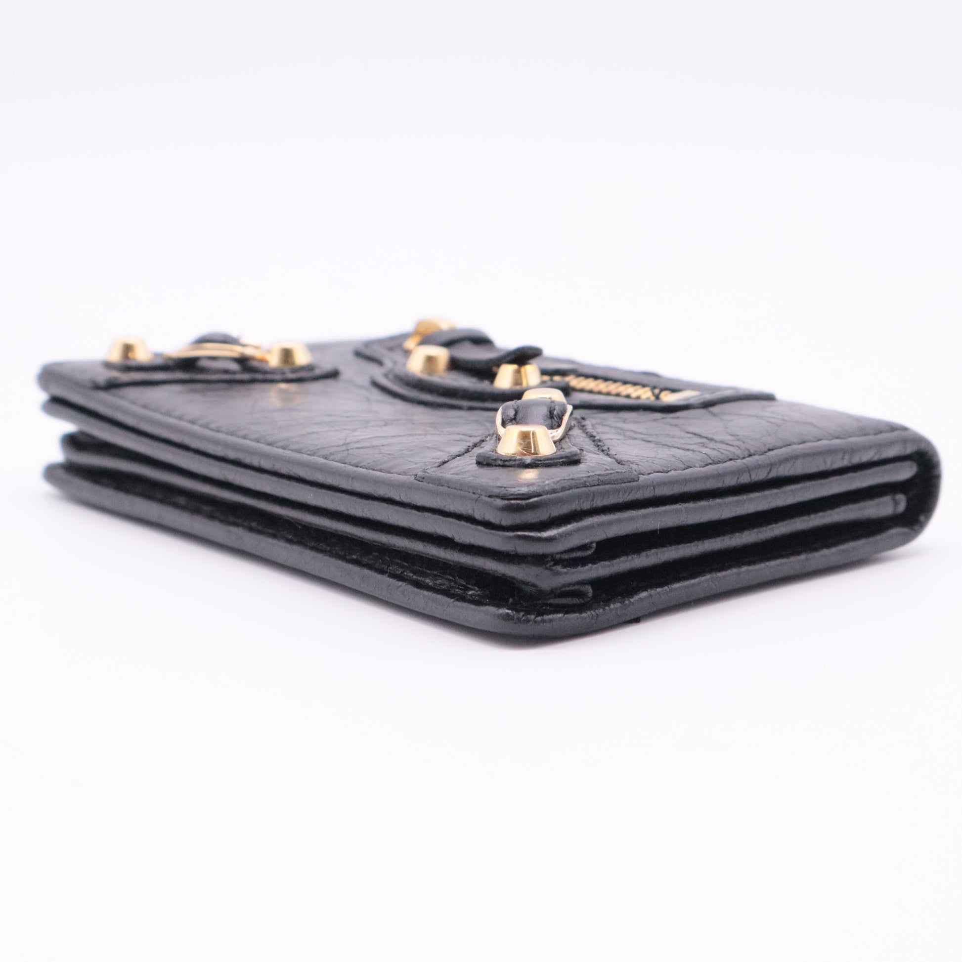 Agneau Classic Gold Hardware Card Case Black