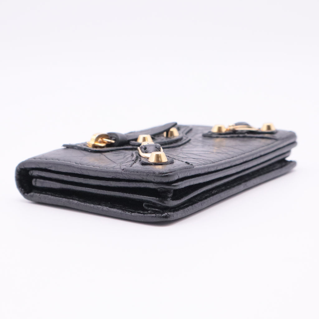 Agneau Classic Gold Hardware Card Case Black
