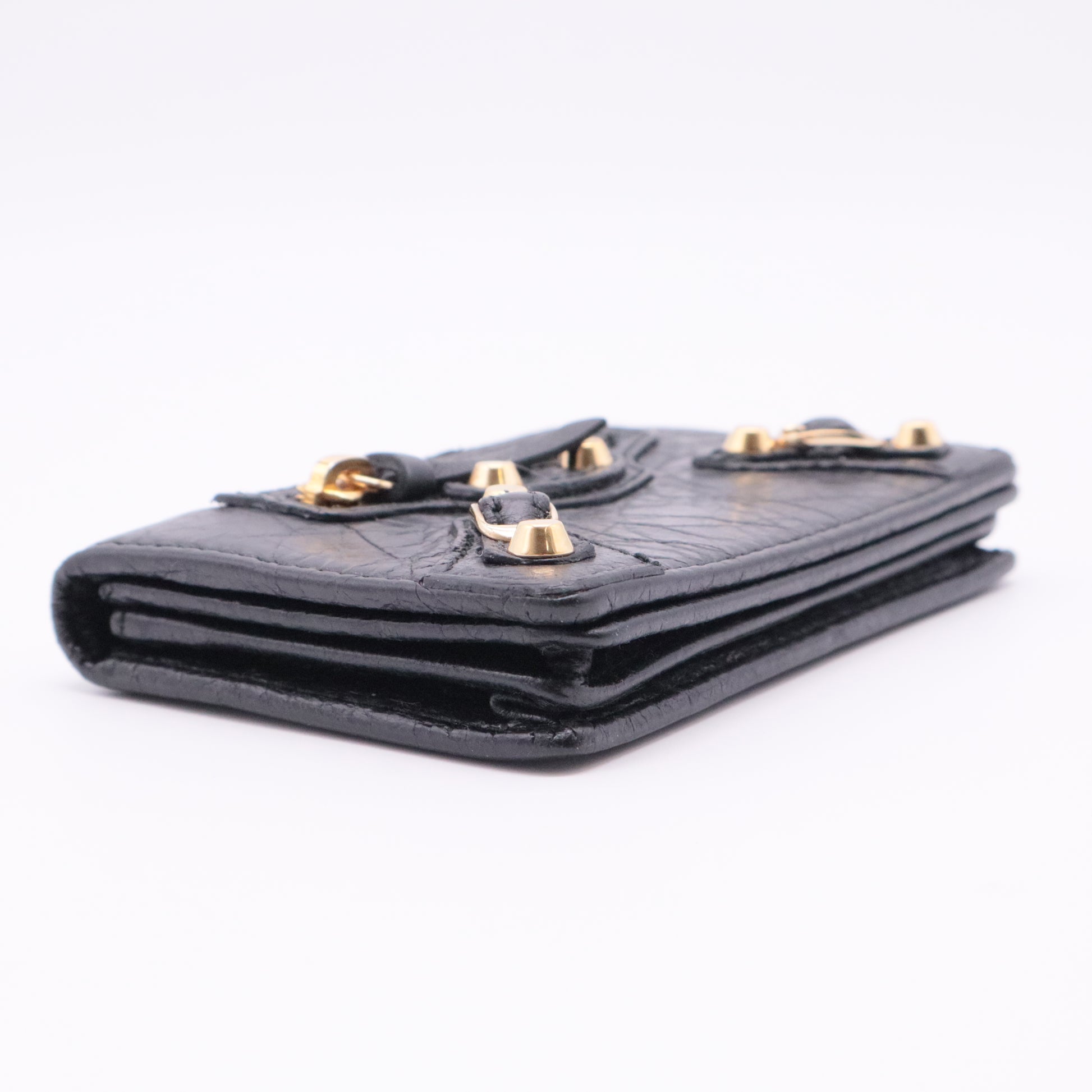 Agneau Classic Gold Hardware Card Case Black