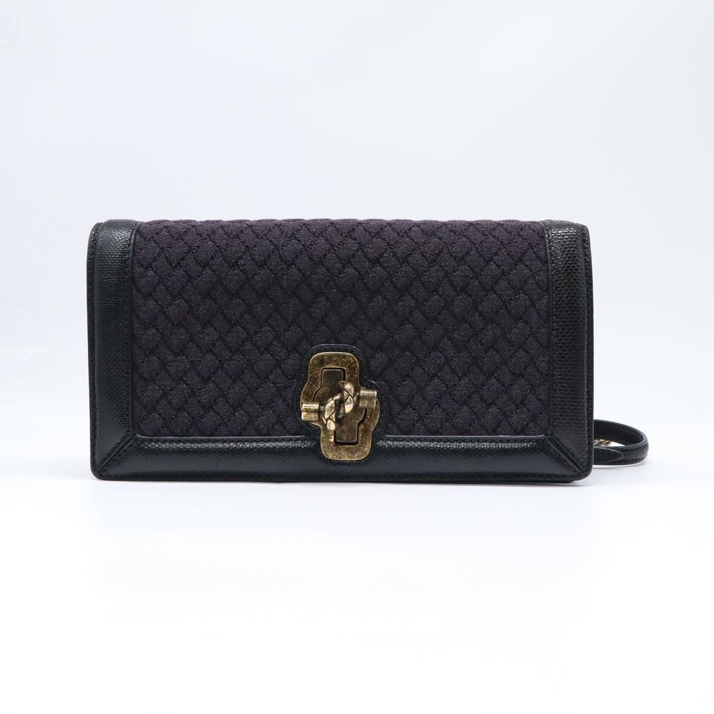 Intrecciato Clutch Knot Chain Shoulder Bag Wool Calfskin Snakeskin B22512