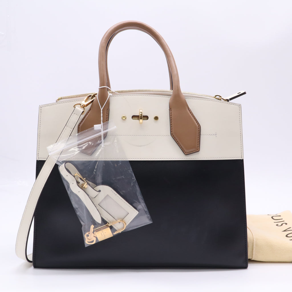 Louis Vuitton Black/White Leather City Steamer MM Bag twins LDZ543