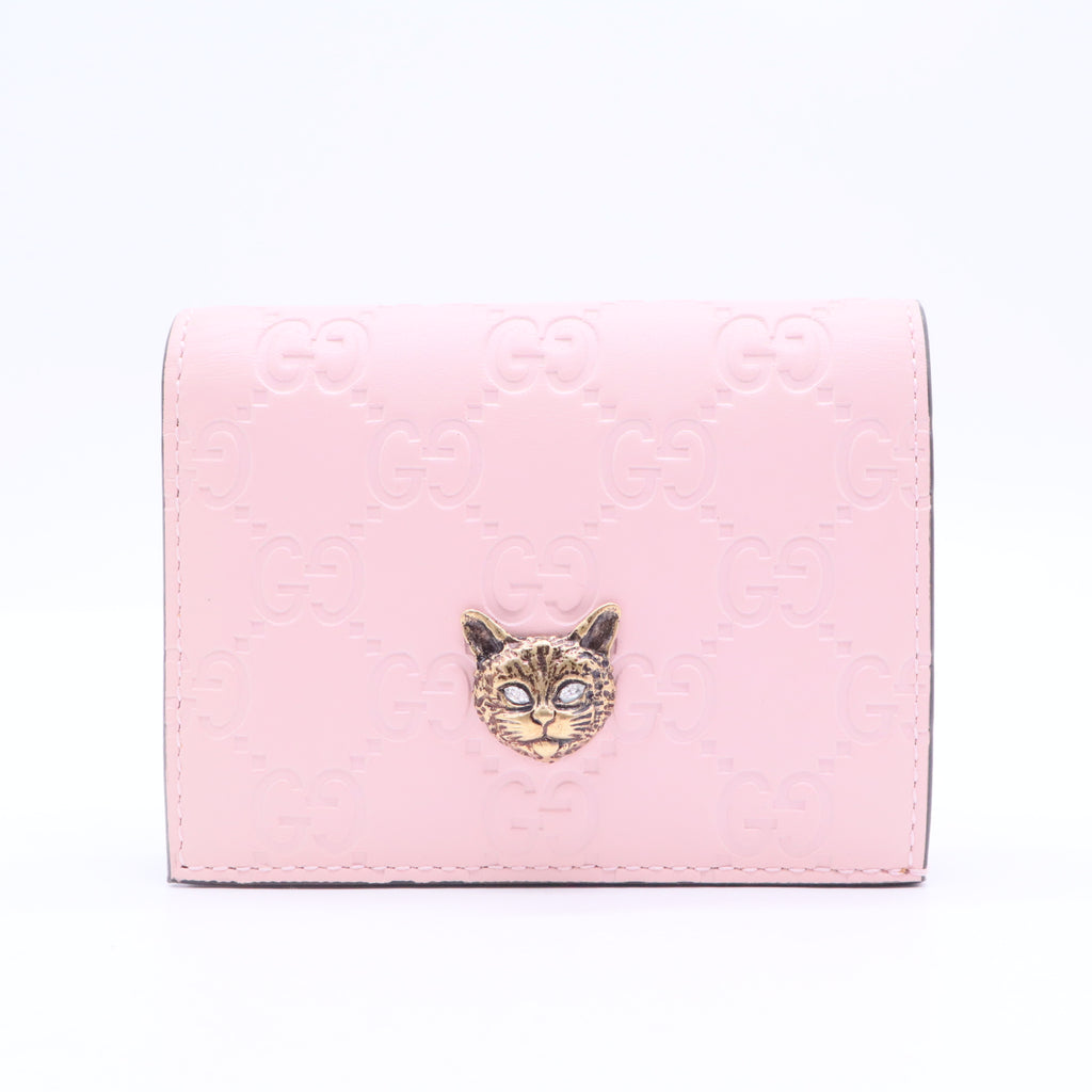 Guccissima Signature Crystal Cat Card Case Wallet
