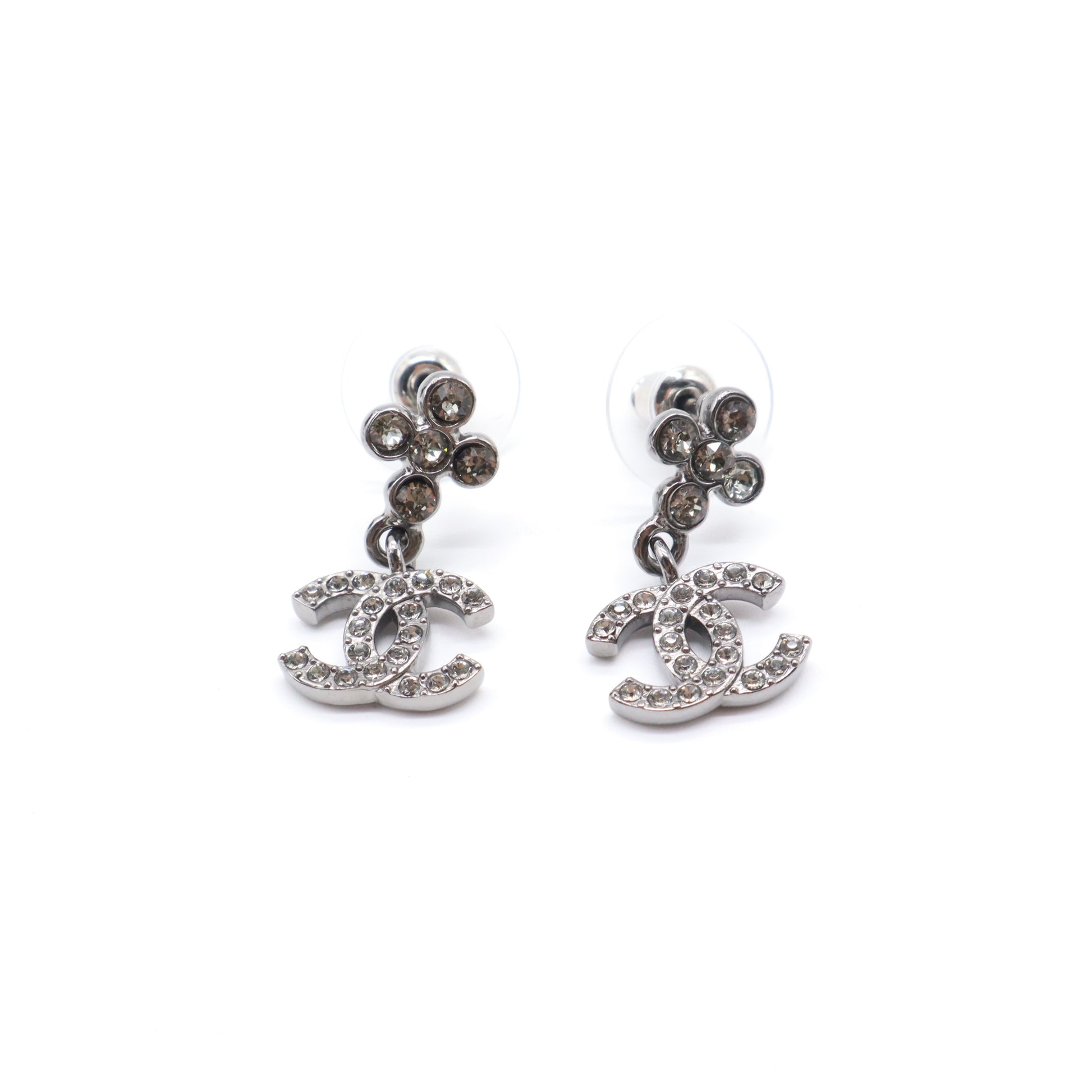 Chanel Crystal Clover CC Drop Earrings W21711