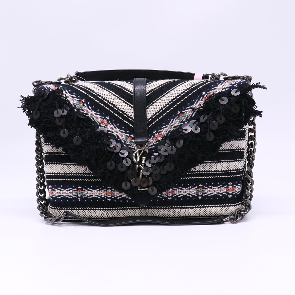 Berber Chevron Tassel Monogram Large College Bag Black