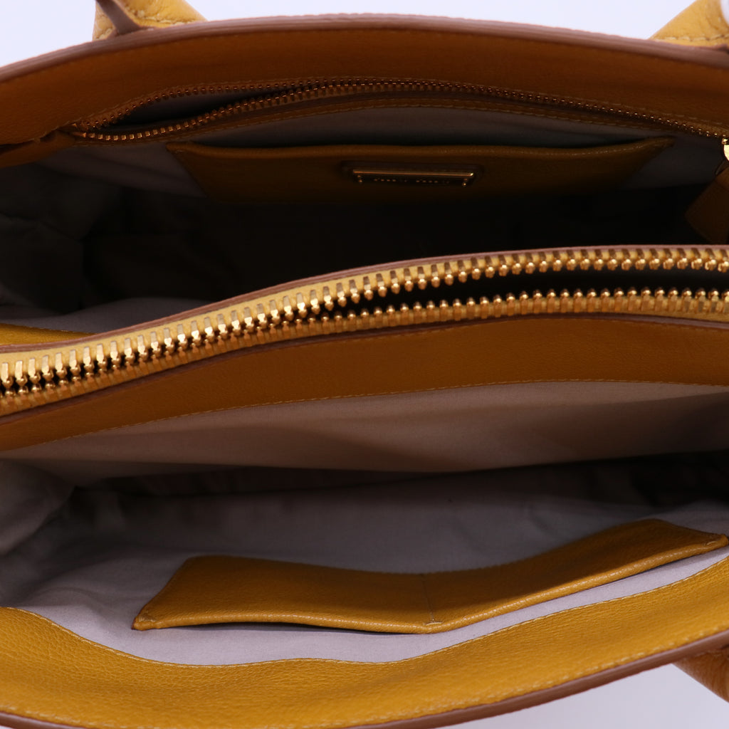 Miu Miu Cipria/Rosso Craquele Leather Tote Bag Twins LDJ4253