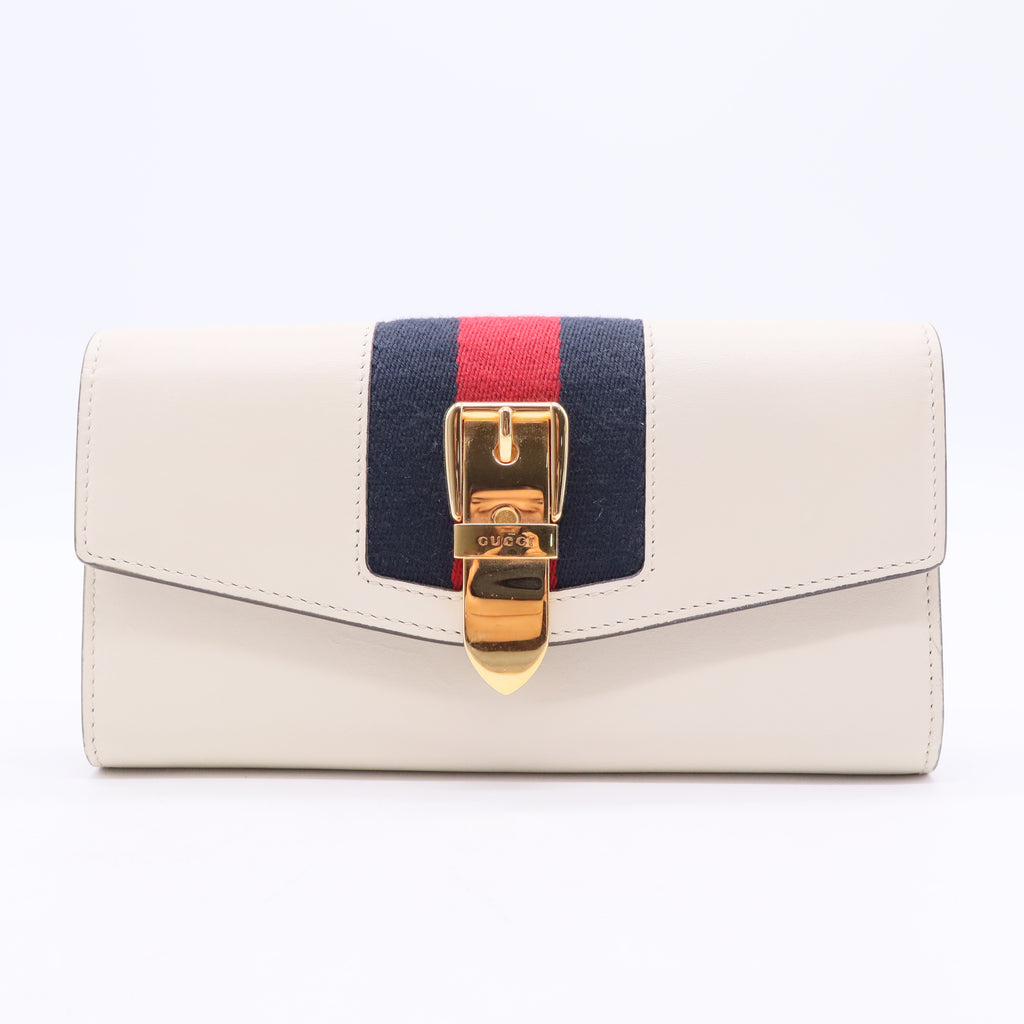 Sylvie Continental Long Bifold Wallet Purse Leather White