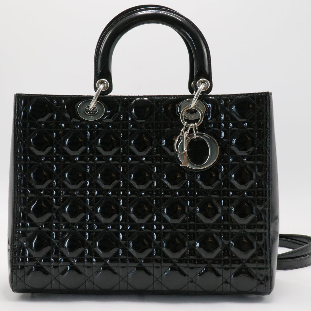 Lady Dior Bag Cannage Quilt Patent Large