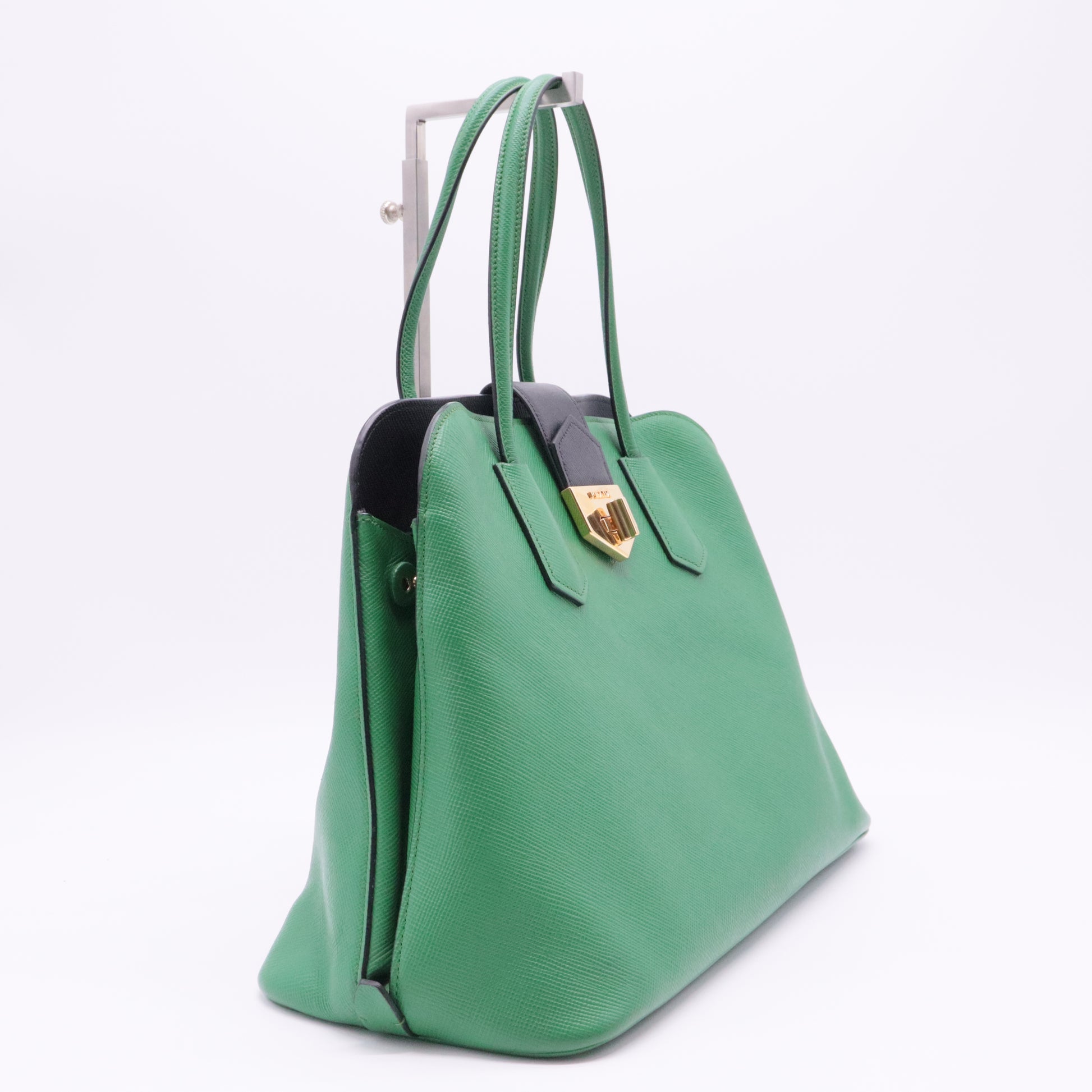 Convertible Turnlock Flap Promenade Handbag Saffiano Leather Medium Twins