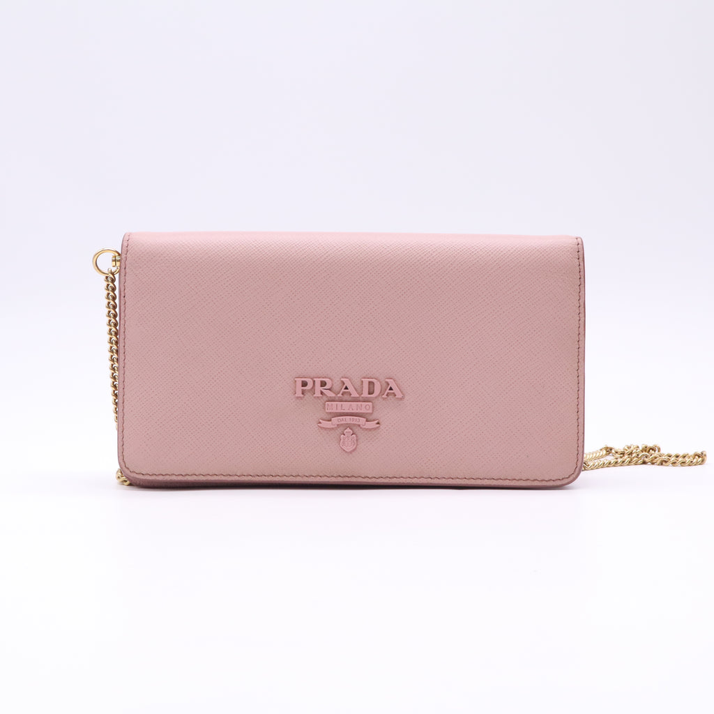 Light Pink Saffiano Leather Wallet On Chain B23373