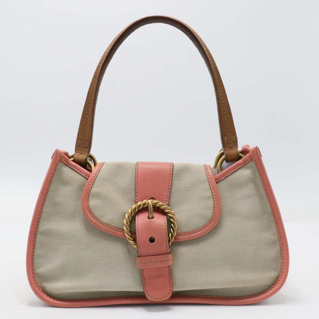 Leather Trim Canvas Handle Bag