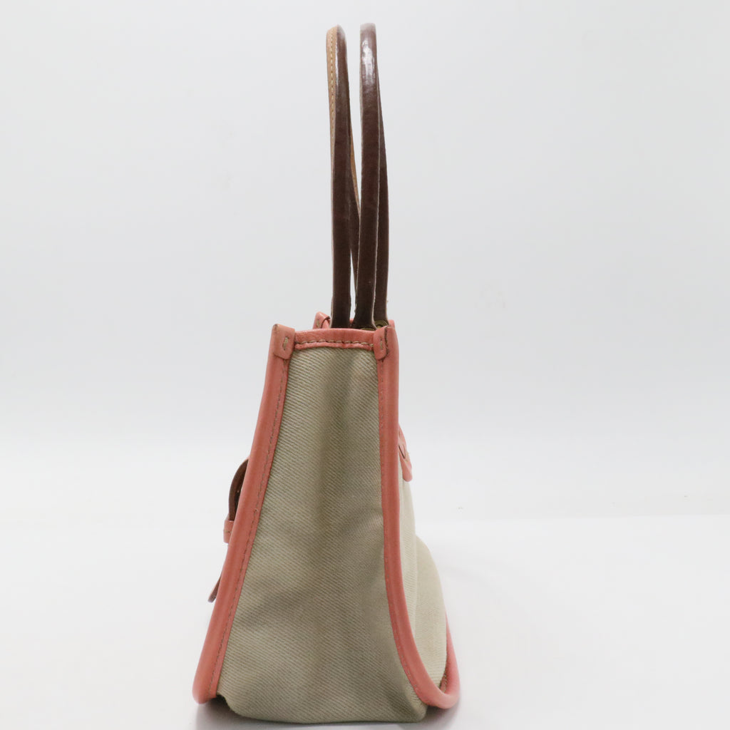 Leather Trim Canvas Handle Bag