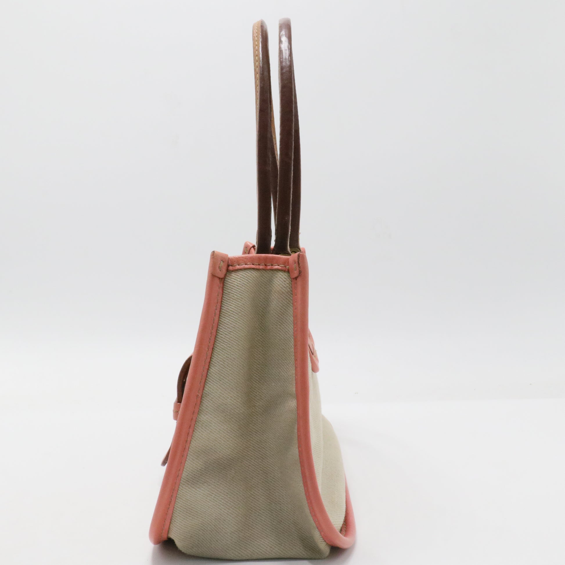 Leather Trim Canvas Handle Bag