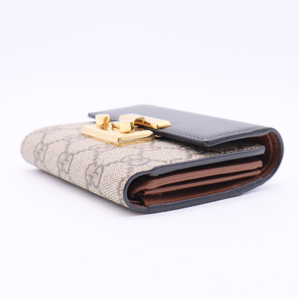 Padlock Flap Wallet GG Coated Canvas and Leather Small