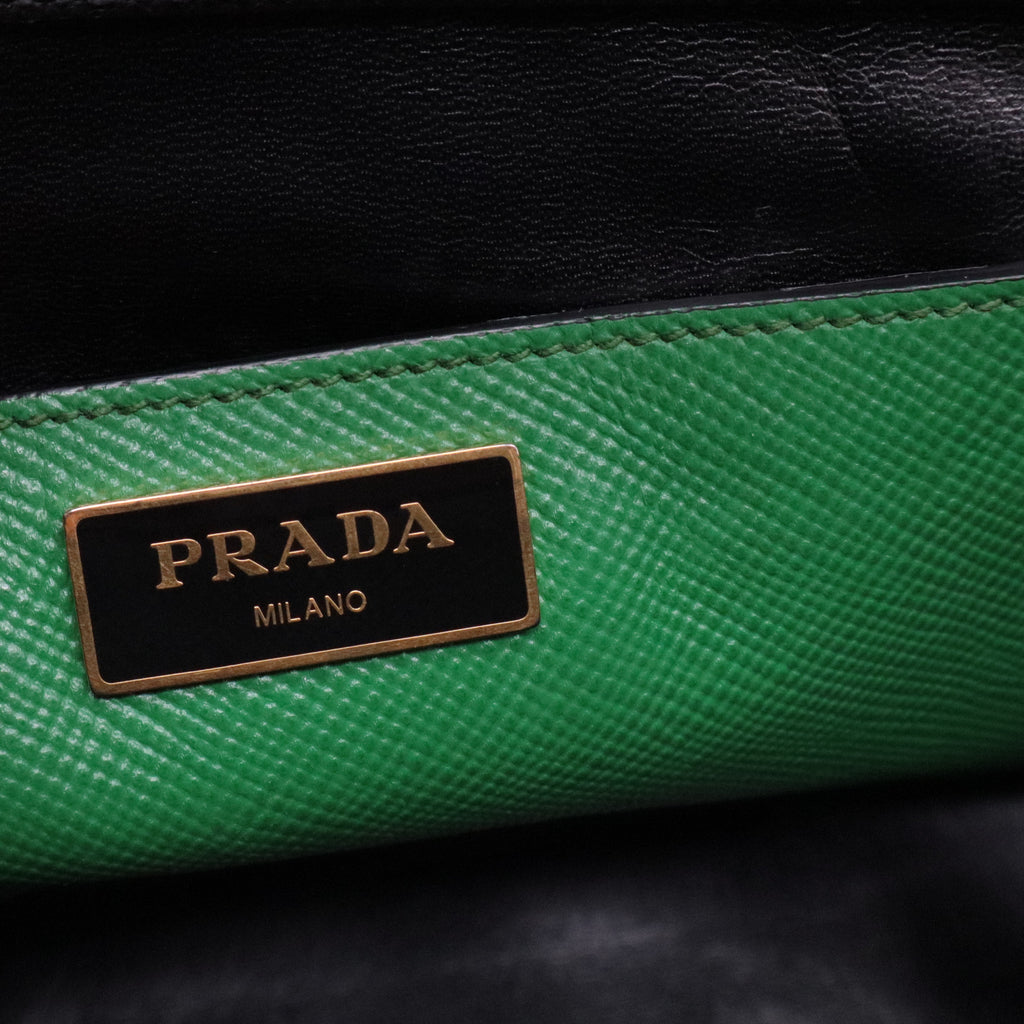 Convertible Turnlock Flap Promenade Handbag Saffiano Leather Medium Twins