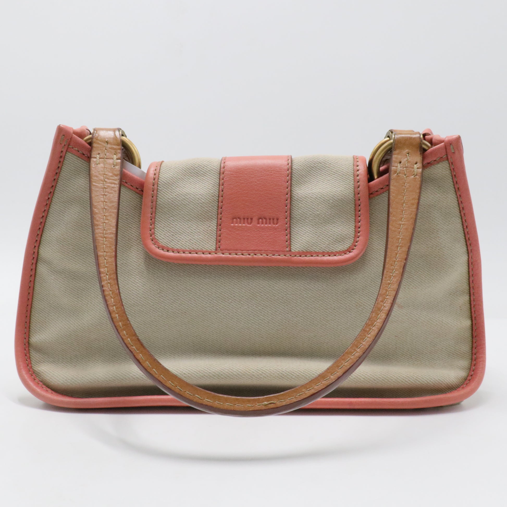Leather Trim Canvas Handle Bag