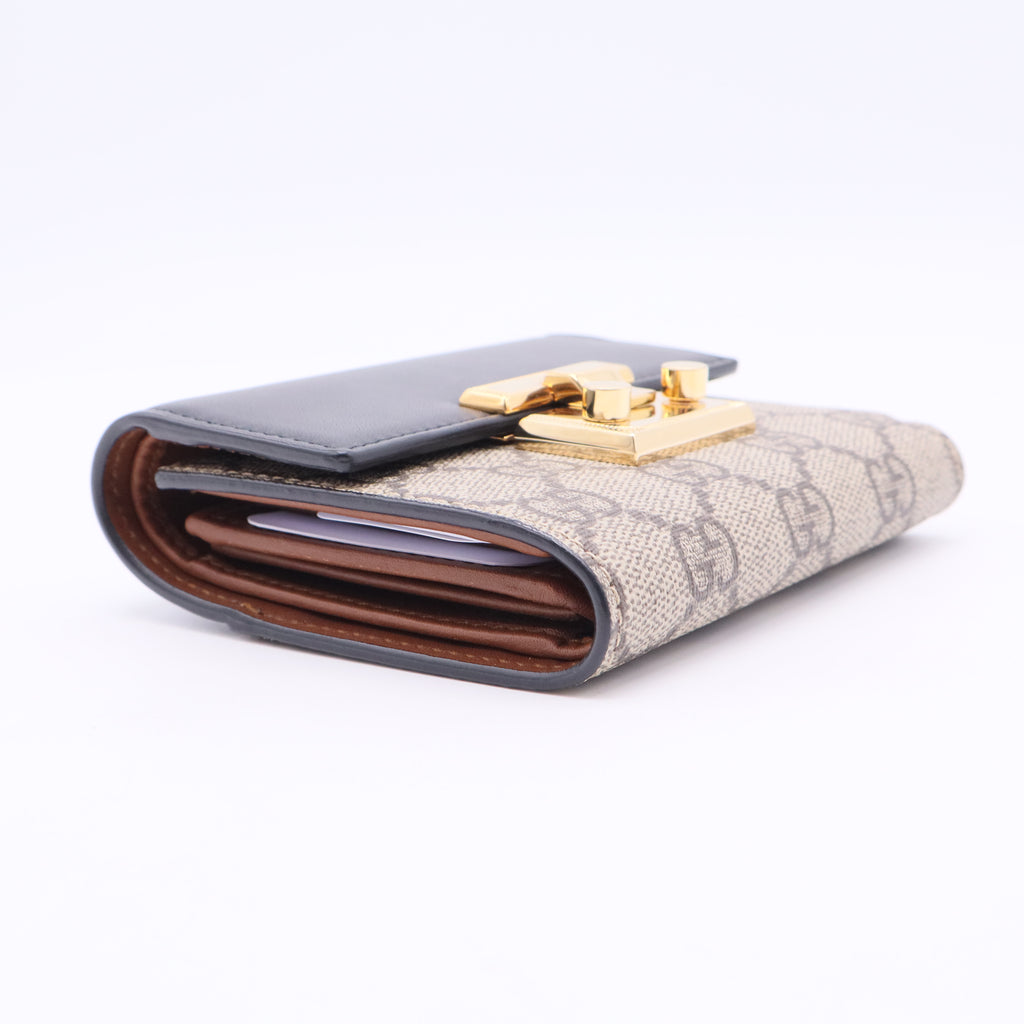 Padlock Flap Wallet GG Coated Canvas and Leather Small