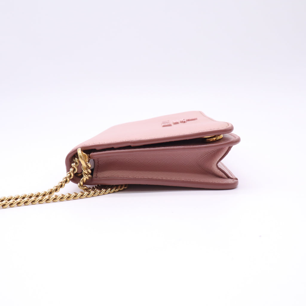 Light Pink Saffiano Leather Wallet On Chain B23373