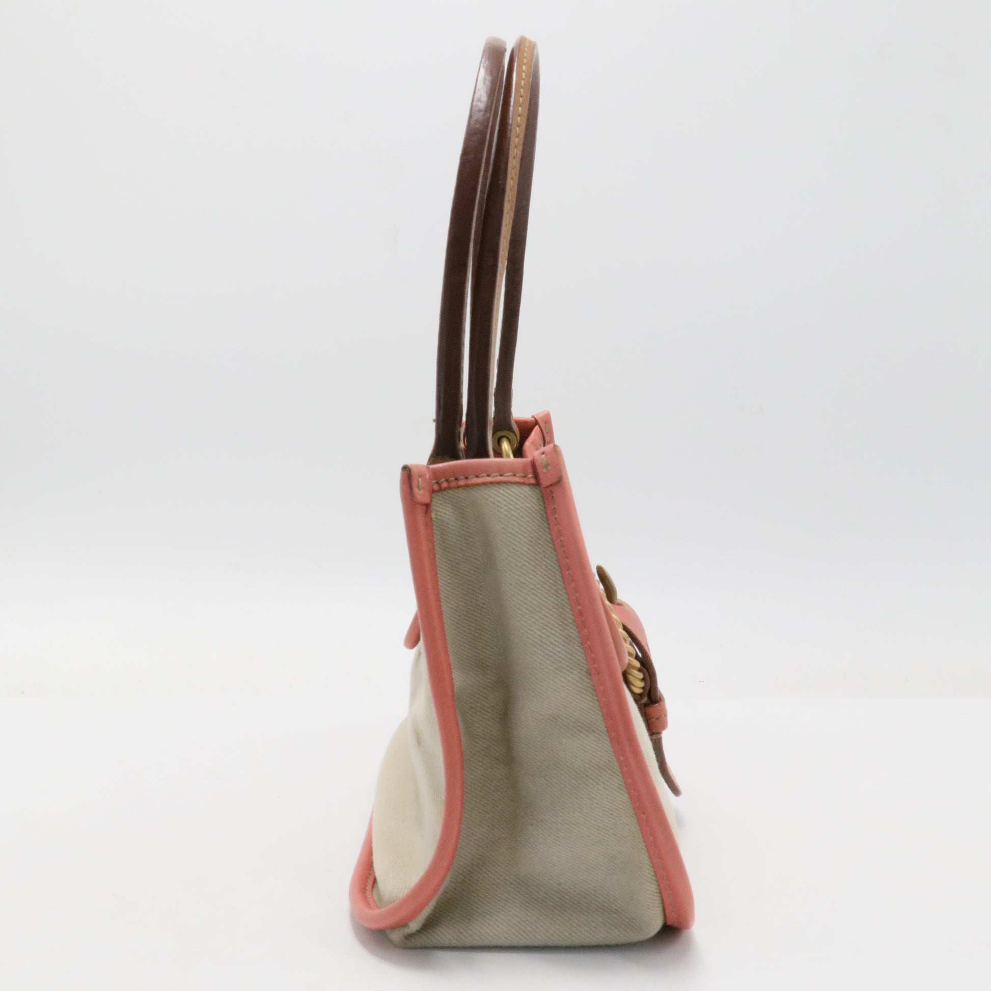 Leather Trim Canvas Handle Bag