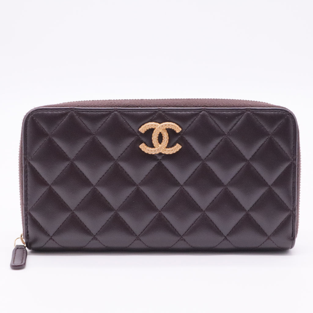 Zip Around Wallet Quilted Lambskin Long