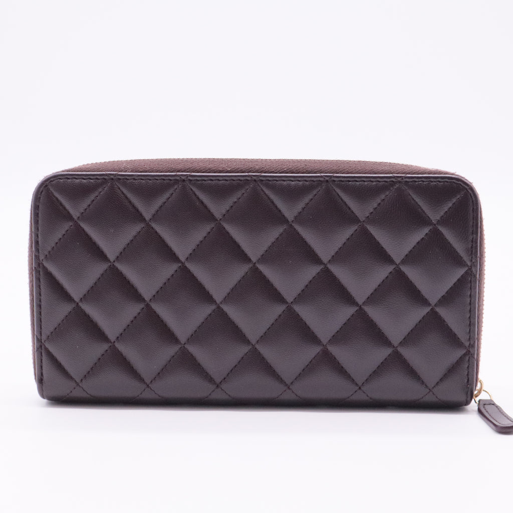 Zip Around Wallet Quilted Lambskin Long