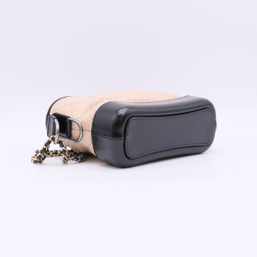 Chanel Aged Calfskin Quilted Small Gabrielle Hobo Bag in Beige and Black Twins LDJ5666