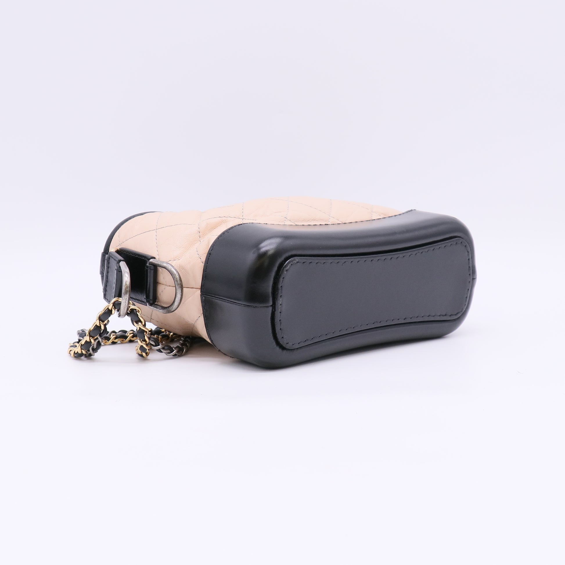 Chanel Aged Calfskin Quilted Small Gabrielle Hobo Bag in Beige and Black Twins LDJ5666