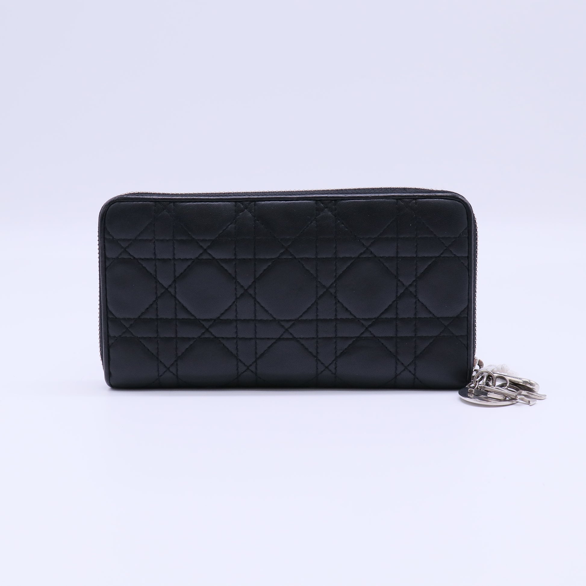 Christian Dior Black Cannage Quilted Lambskin Leather Lady Dior Zippy Wallet Twins LDJ4245