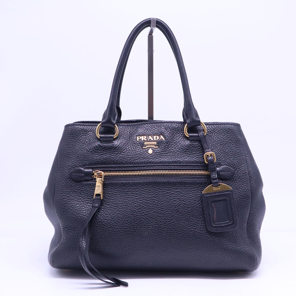 Prada Black Vitello Daino Leather Shopping Tote B21344