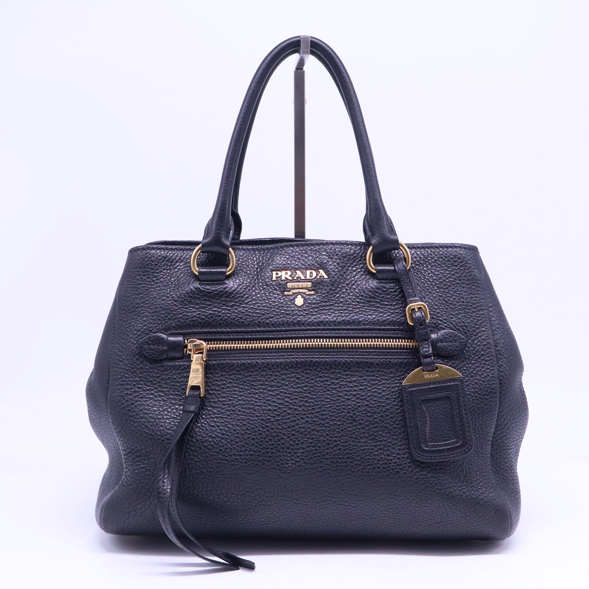 Prada Black Vitello Daino Leather Shopping Tote B21344