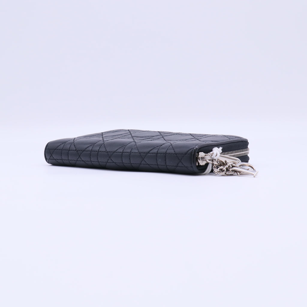Christian Dior Black Cannage Quilted Lambskin Leather Lady Dior Zippy Wallet Twins LDJ4245