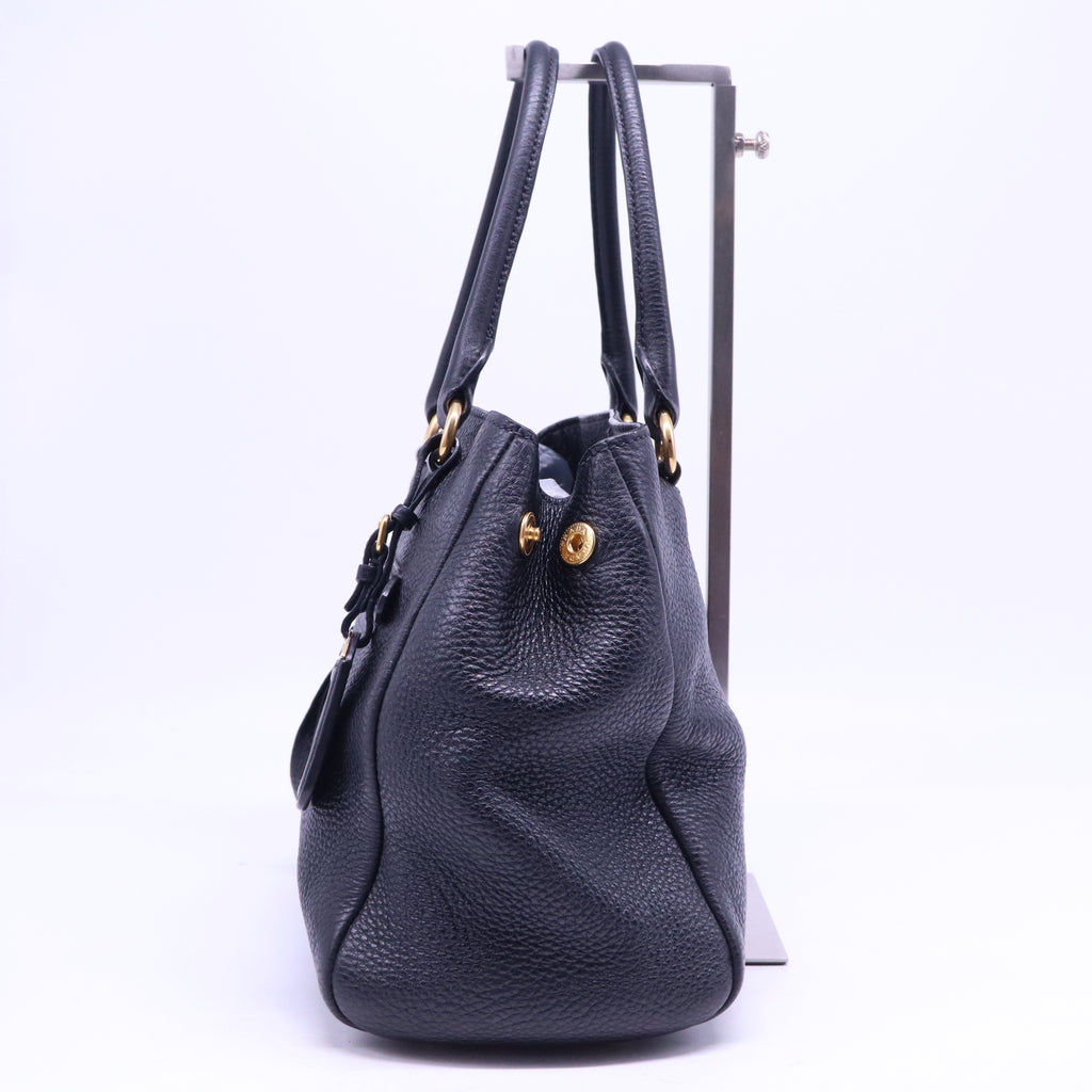 Prada Black Vitello Daino Leather Shopping Tote B21344