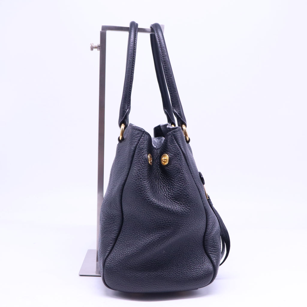 Prada Black Vitello Daino Leather Shopping Tote B21344