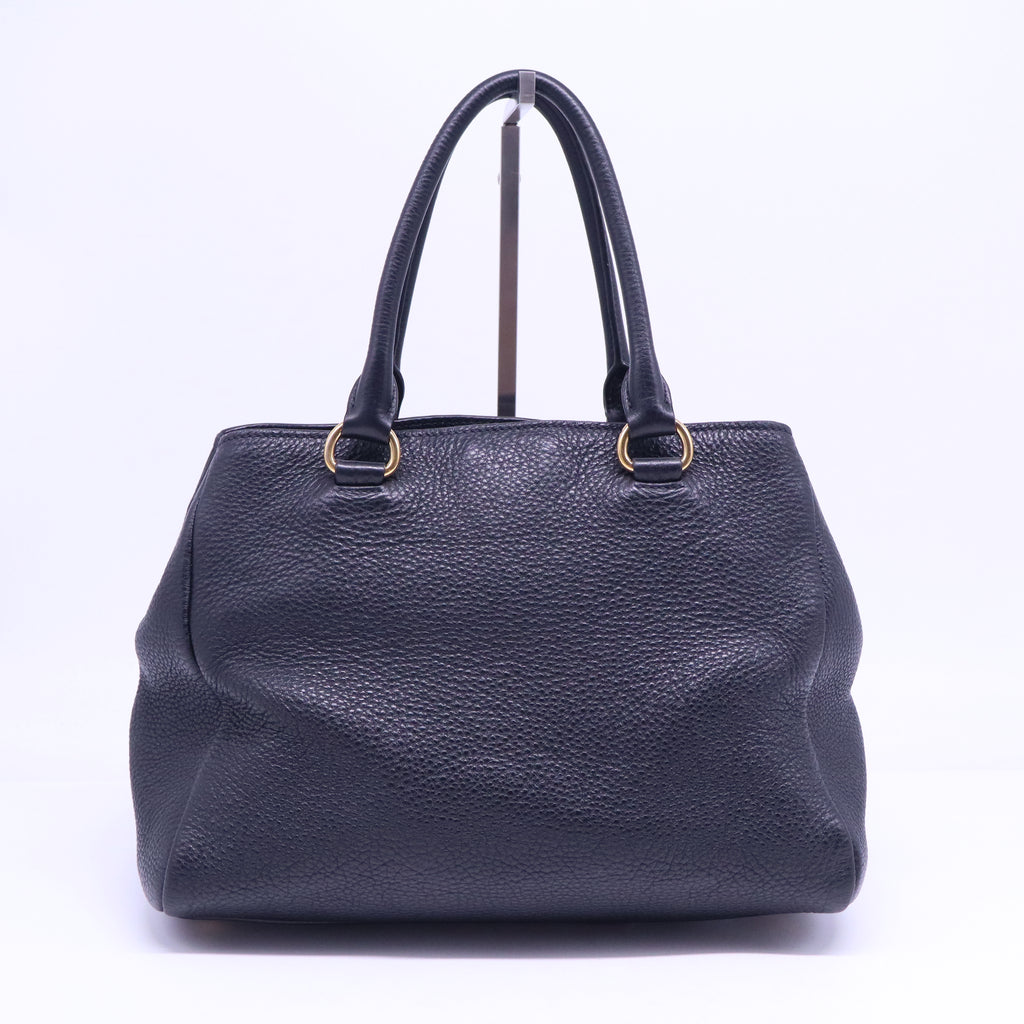 Prada Black Vitello Daino Leather Shopping Tote B21344