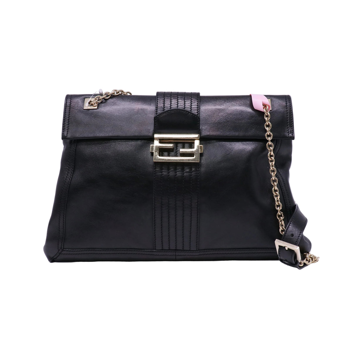 Fendi Black Leather Maxi Baguette Flap Bag Twins LDJ4440