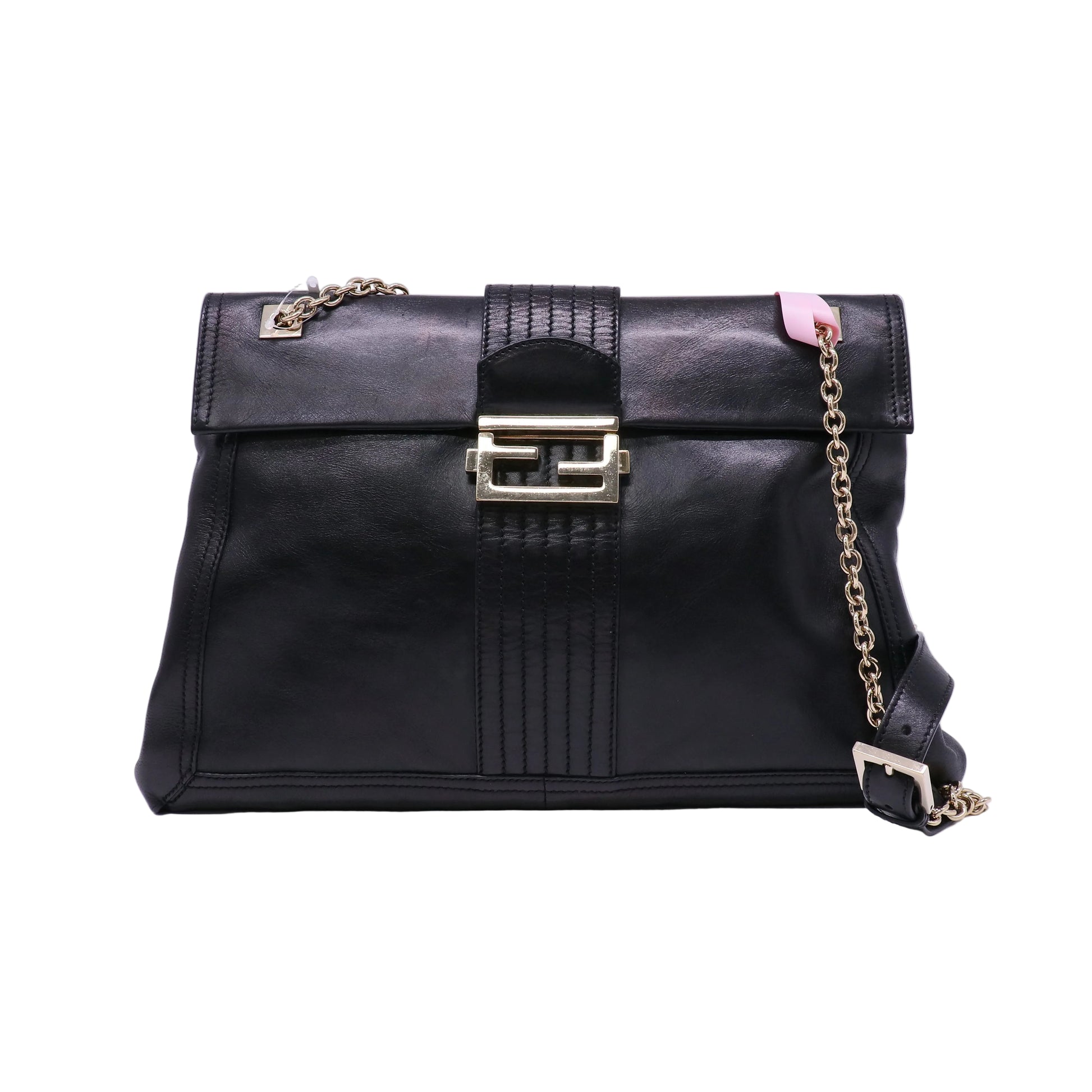 Fendi Black Leather Maxi Baguette Flap Bag Twins LDJ4440