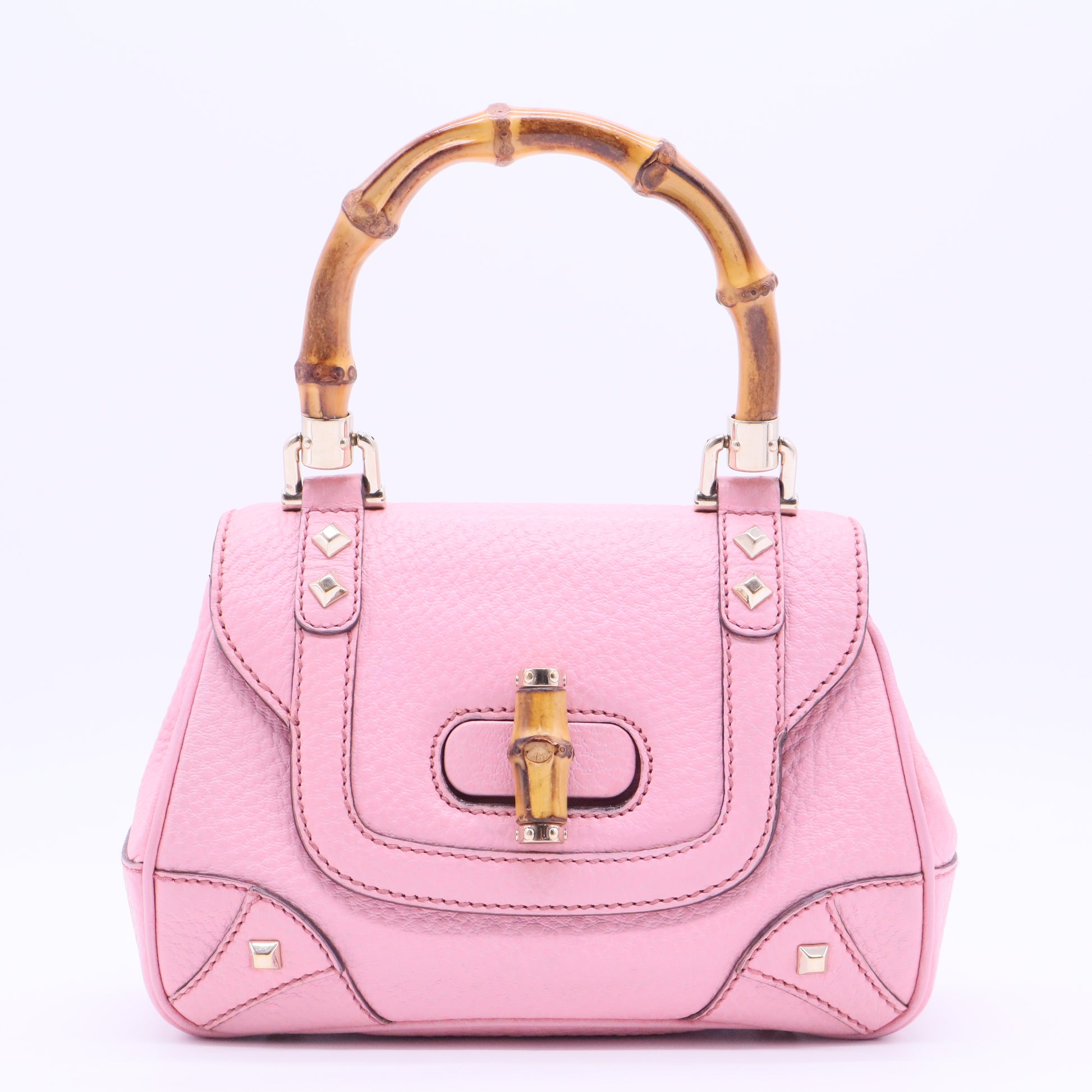 Nailhead Bamboo Top Handle Bag