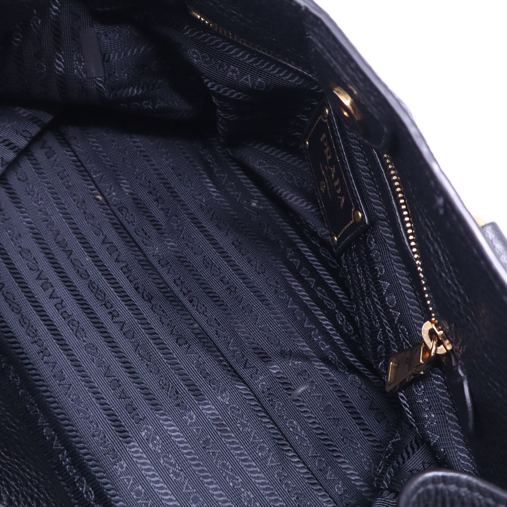Prada Black Vitello Daino Leather Shopping Tote B21344