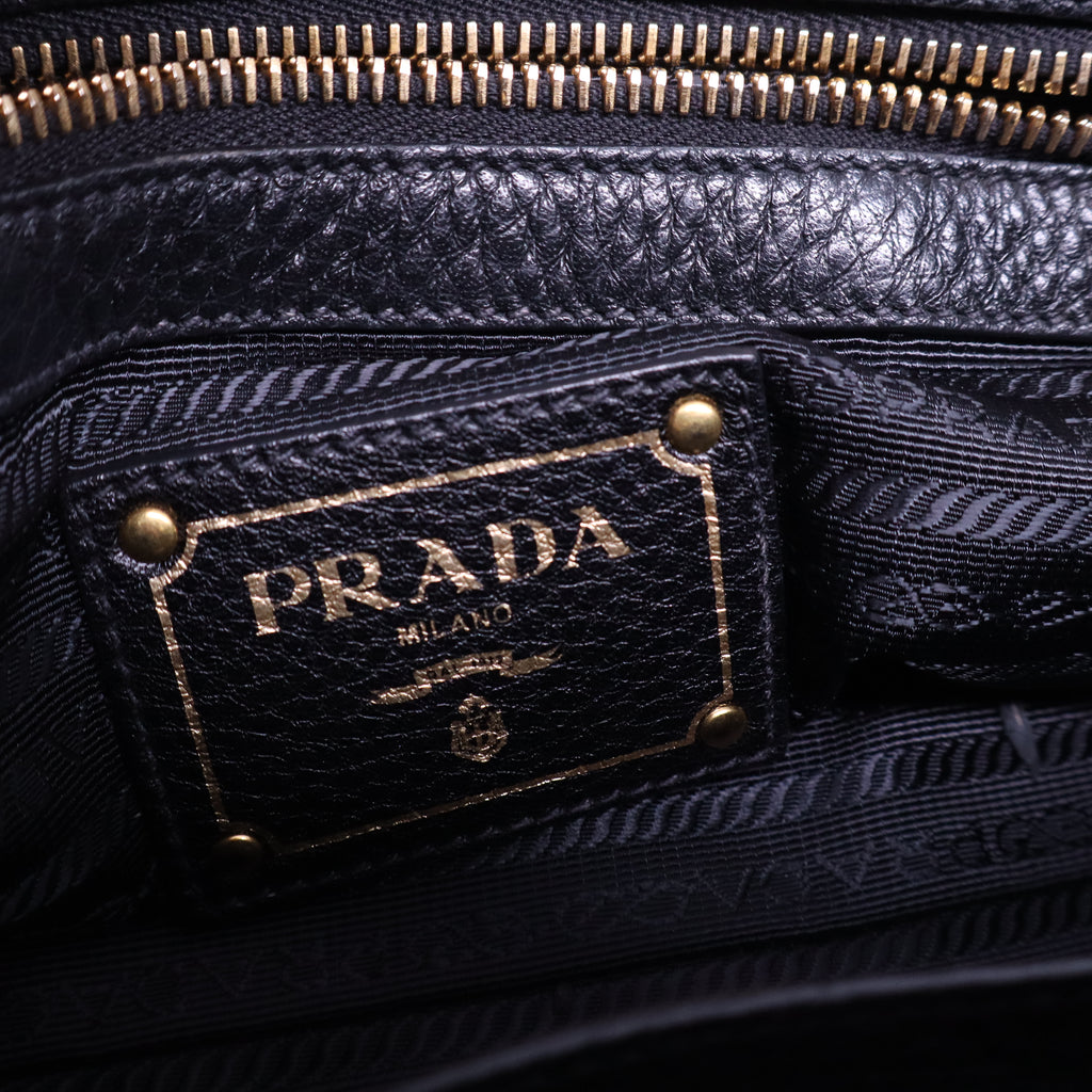Prada Black Vitello Daino Leather Shopping Tote B21344