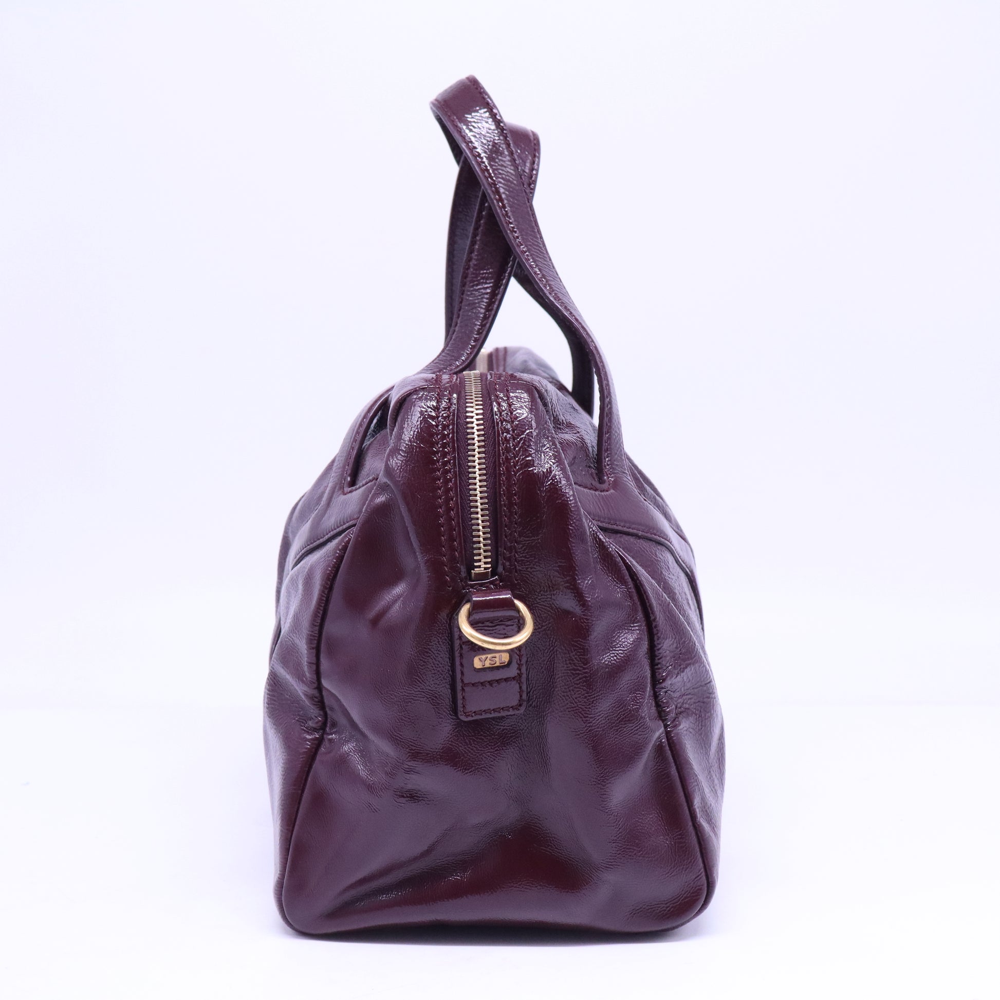 Textured Patent Leather Bowly Convertible Satchel Bag  B21047