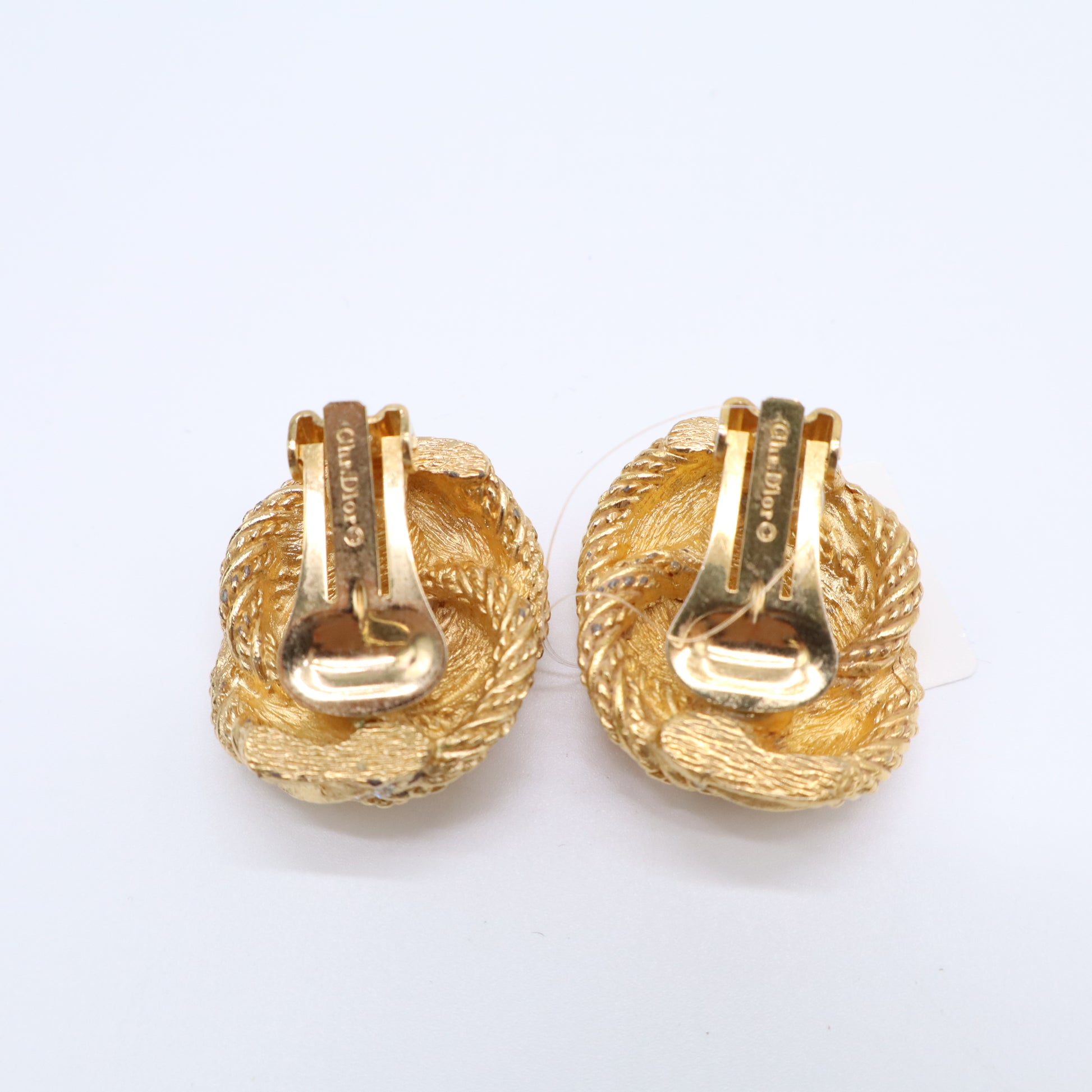 Dior Gold Tone Twisted Rope Crystal Clip-On Earrings Twins LDJ4429