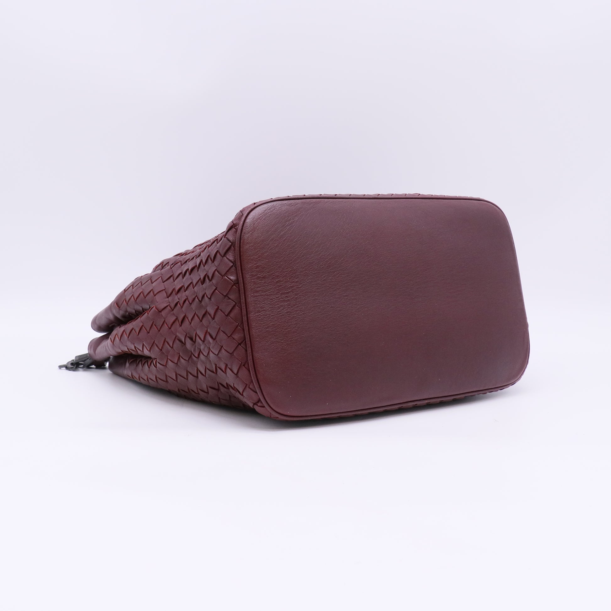 Bottega Veneta Burgundy Intrecciato Woven Nappa Leather Bucket Bag Twins LDJ5694