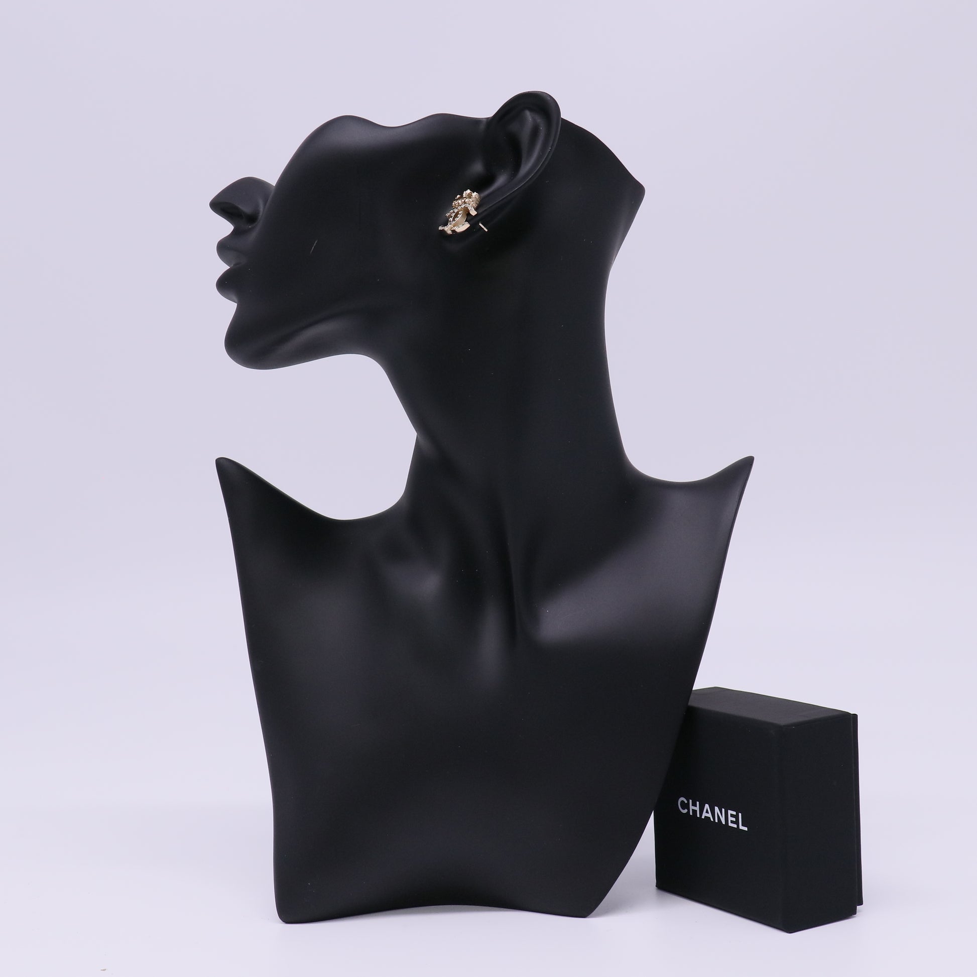 Chanel Crystal CC Crown Earrings Gold Twins LDJ4463