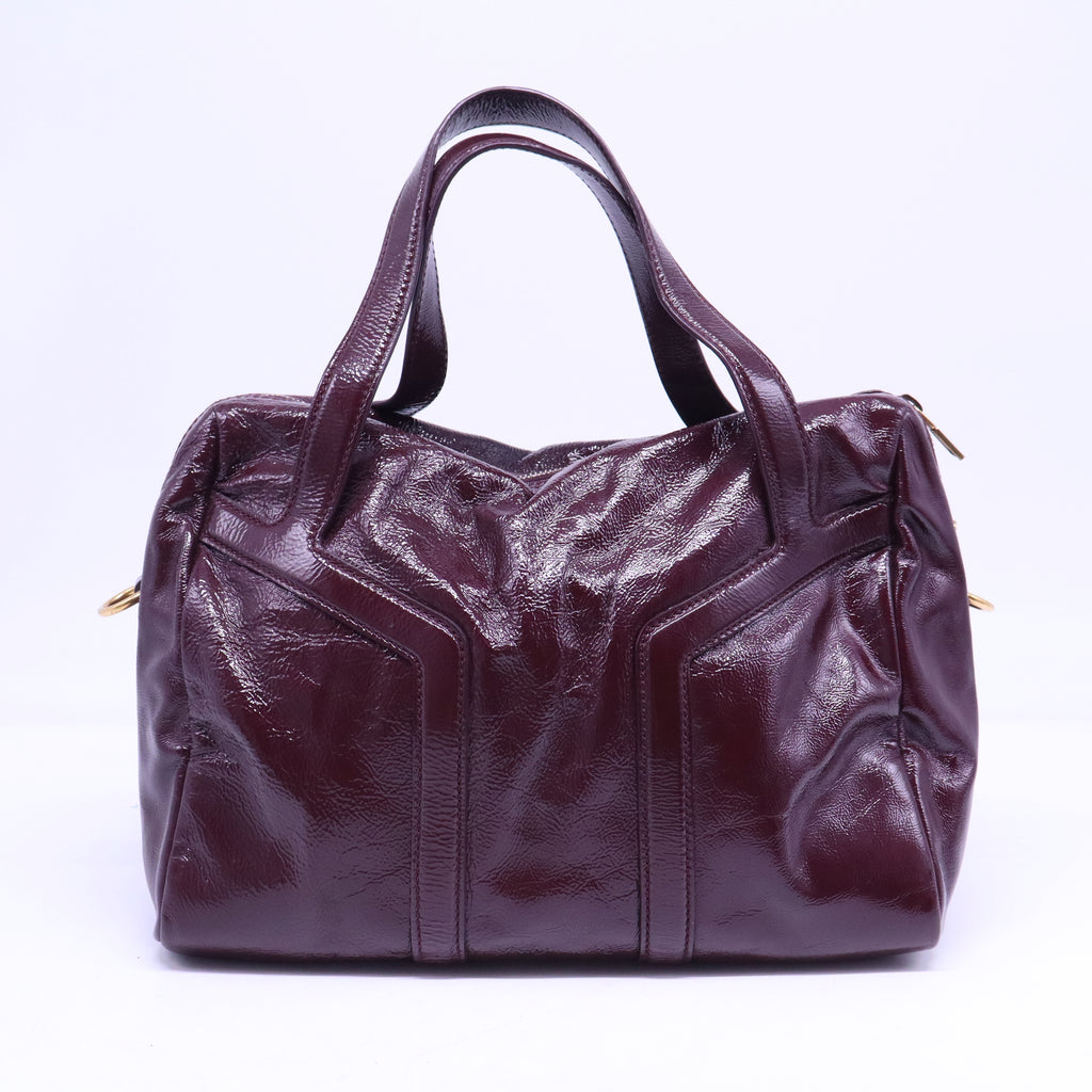Textured Patent Leather Bowly Convertible Satchel Bag  B21047