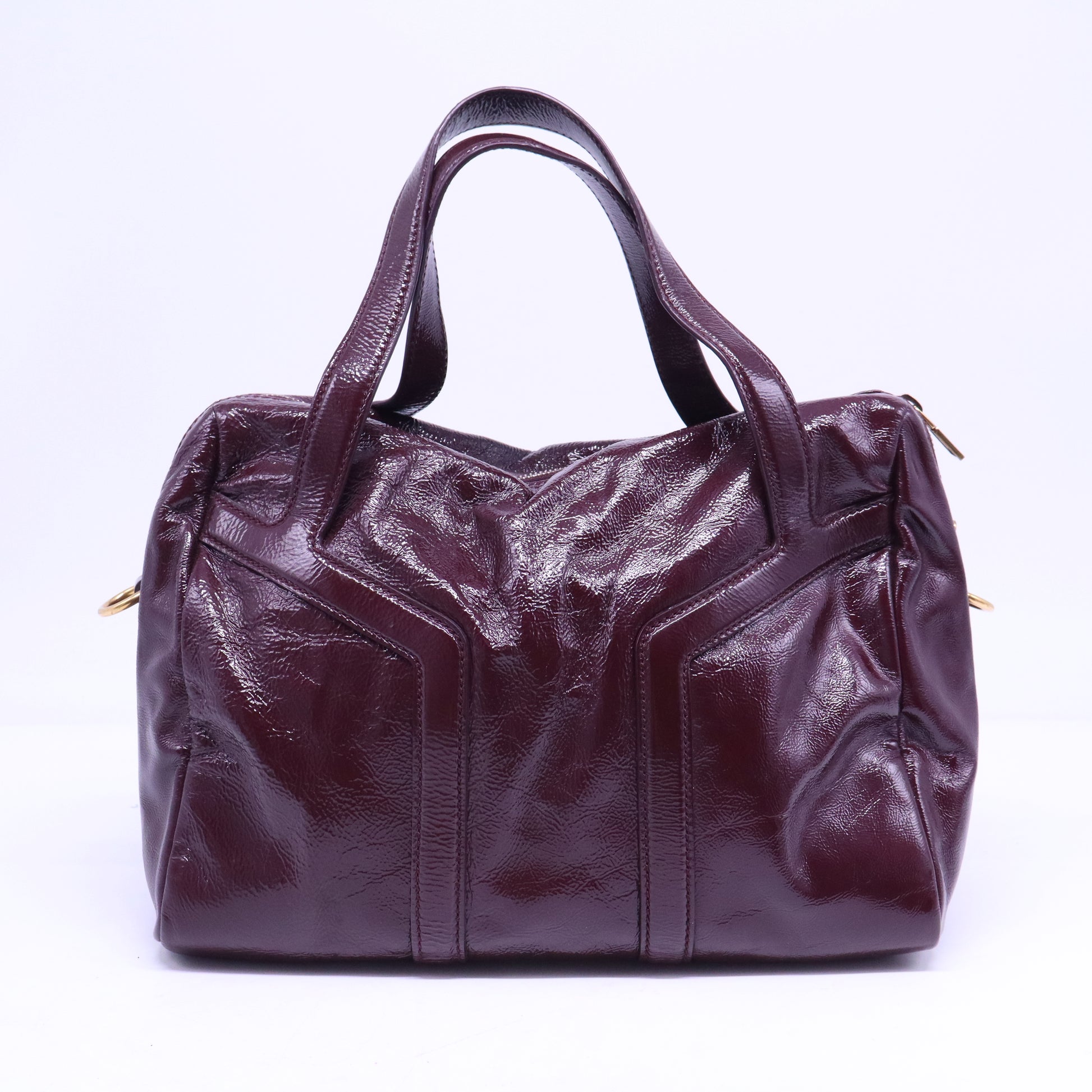 Textured Patent Leather Bowly Convertible Satchel Bag  B21047