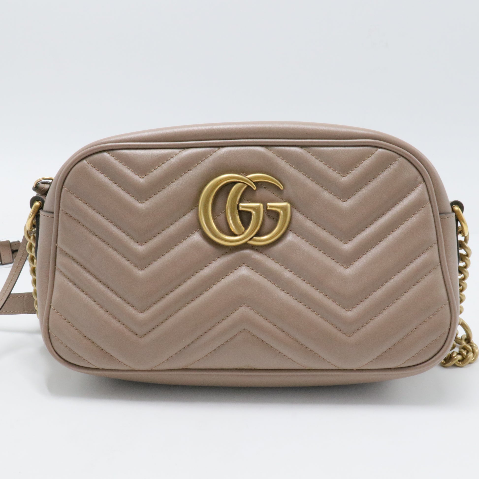 Calfskin Matelasse Small GG Marmont Chain Shoulder Bag Porcelain Rose