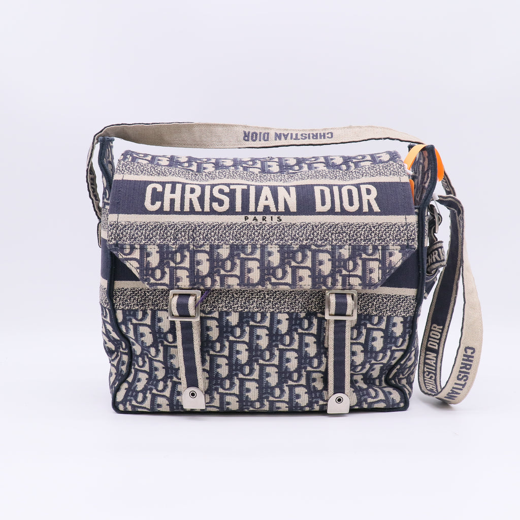 Christian Dior Blue Dior Oblique Embroidery Medium Diorcamp Bag Twins LDZ533