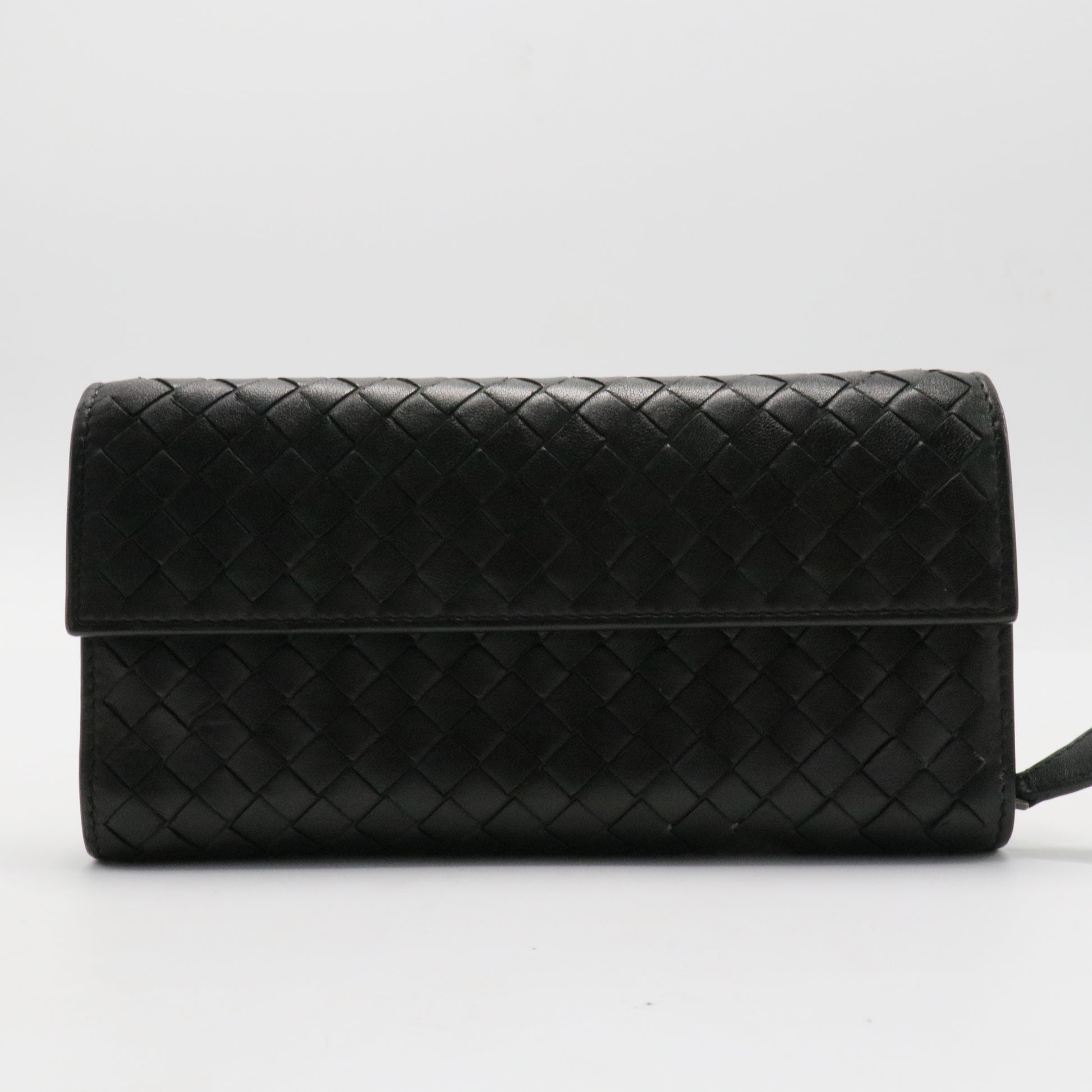 Black Intrecciato Leather Flap Continental Wallet